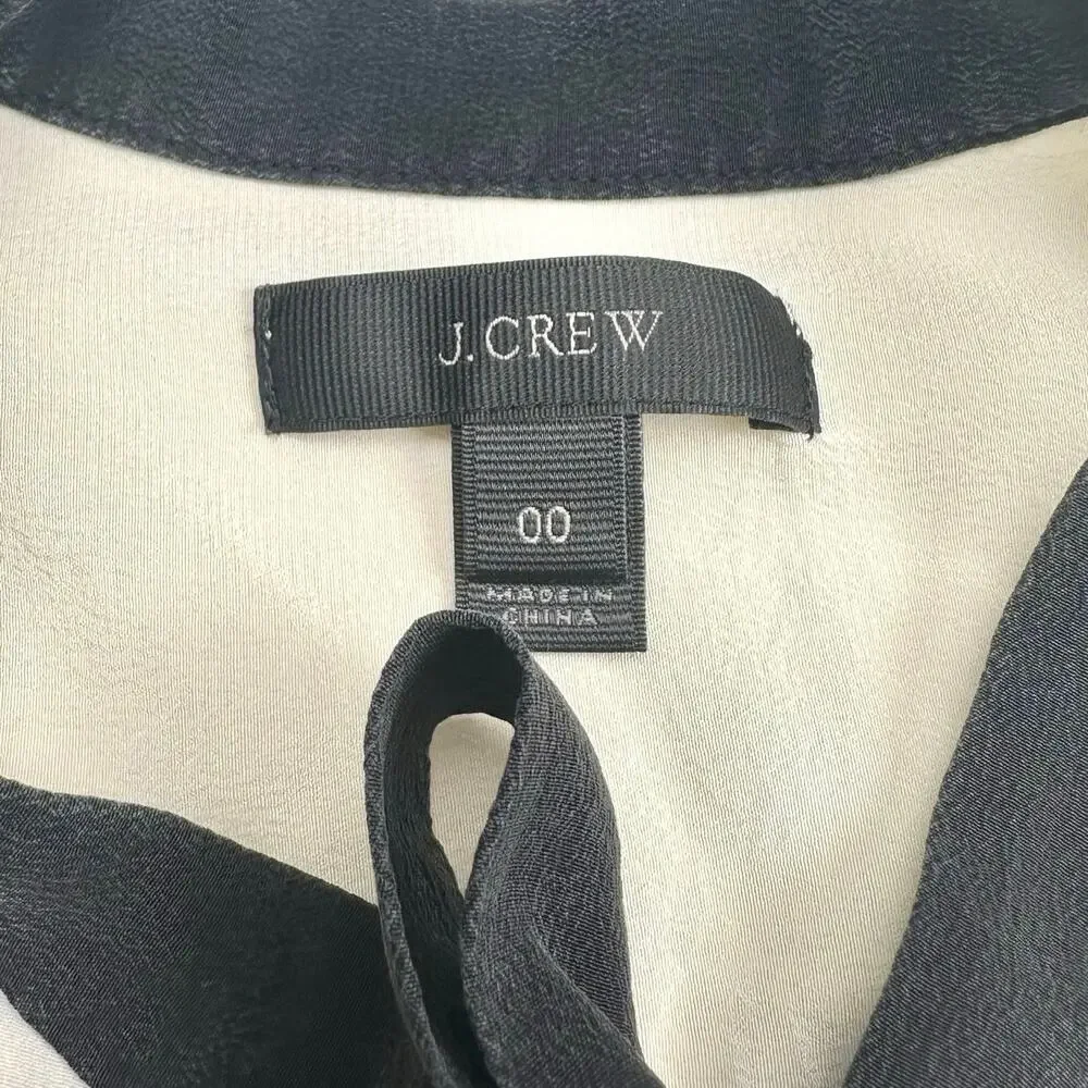 J. Crew | Women | 100% Silk Drape Collarless Bow Tie Button Up Blouse | Size 00